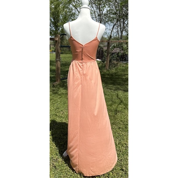Vtg 70s Peach Lace Maxi Dress Sheer Sleeve Prairie Romantic Union Made Victorian - Picture 14 of 15